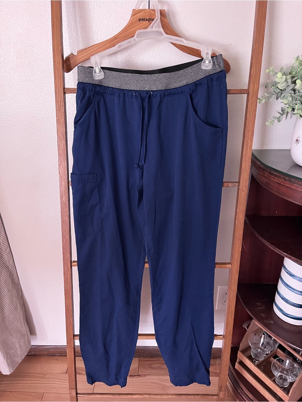 Womens Navy Scrub Bottoms Elastic-Waist Drawstring Pants